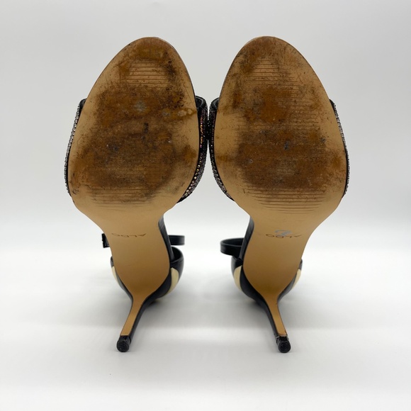 Aldo Women’s Black Ankle Strap Heels Size 6.5M Rhinestone Open Toe Stiletto Sa - Picture 13 of 13